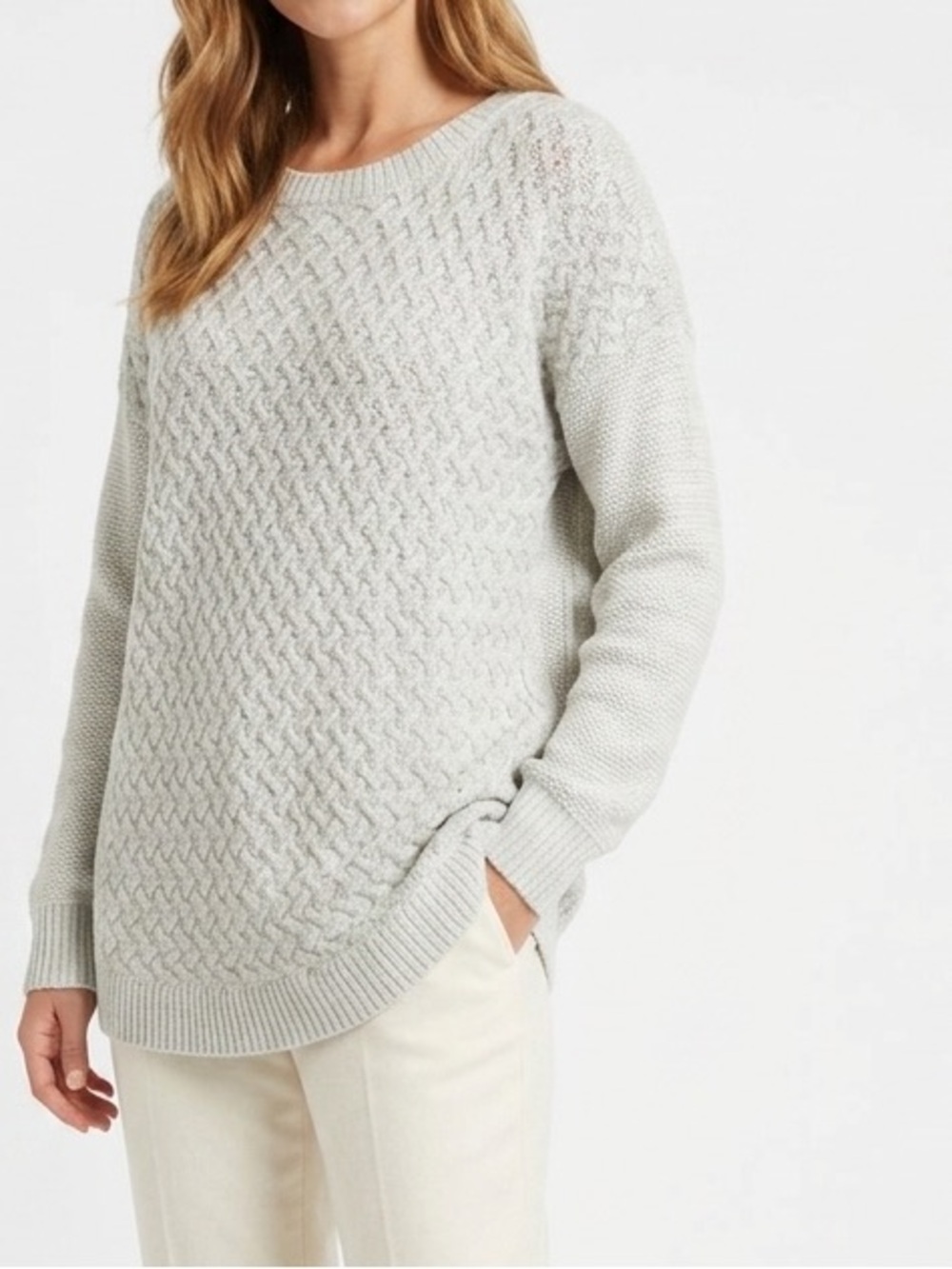 FADED GLORY Light Grey Chunky Cable Knit Sweater - “Greige” Gray/Beige Loose Fit